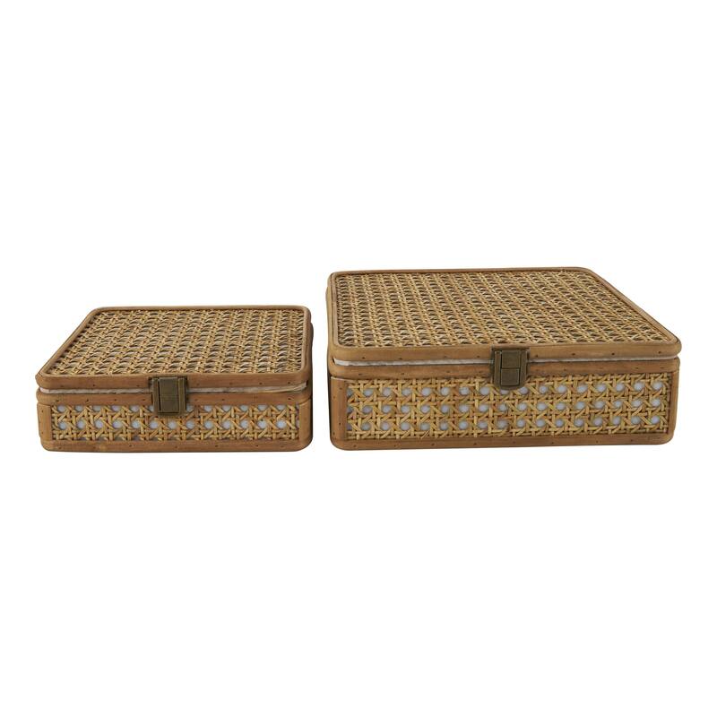 Rattan Handmade Woven Rattan Decorative Box with Bronze Latches - Set of 2 Brown - Roche River Decor