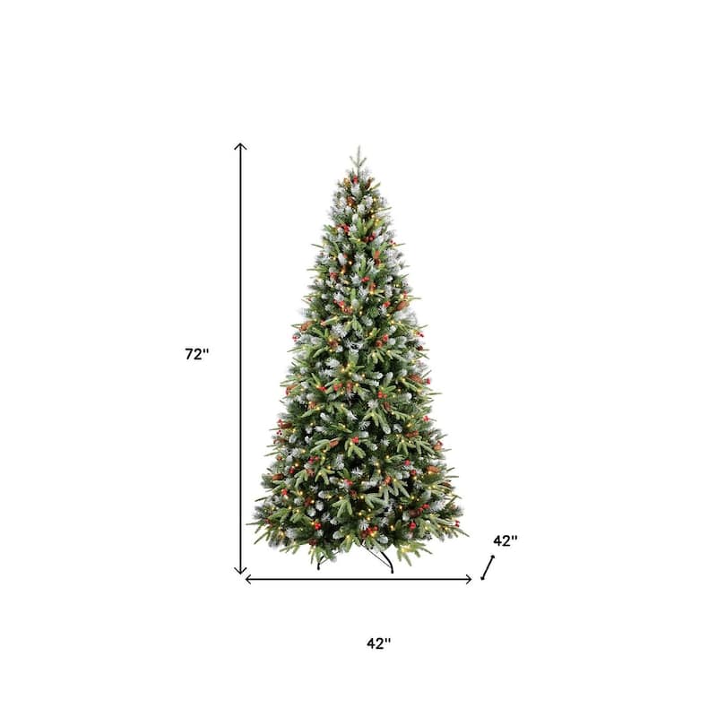 HomeRoots 6' Green And White Pre Lit Full Fir Christmas Tree With Decorations - 42.00 in. x 72.00 in. x 42.00 in.