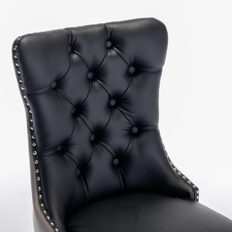 Faux Leather Upholstered Tufted Dining Chairs Set of 2, High Wingback Kitchen Chairs with Wood Legs and Nailhead Trim
