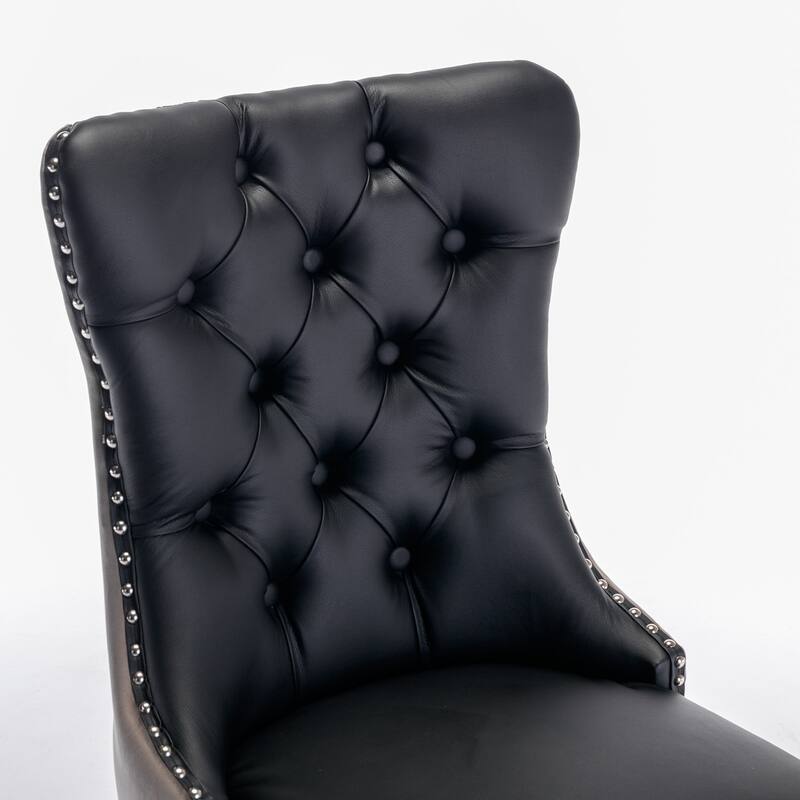 High-end Tufted Solid Wood PU and Velvet Upholstered Dining Chair with Wood Legs Nailhead Trim 2-Pcs Set
