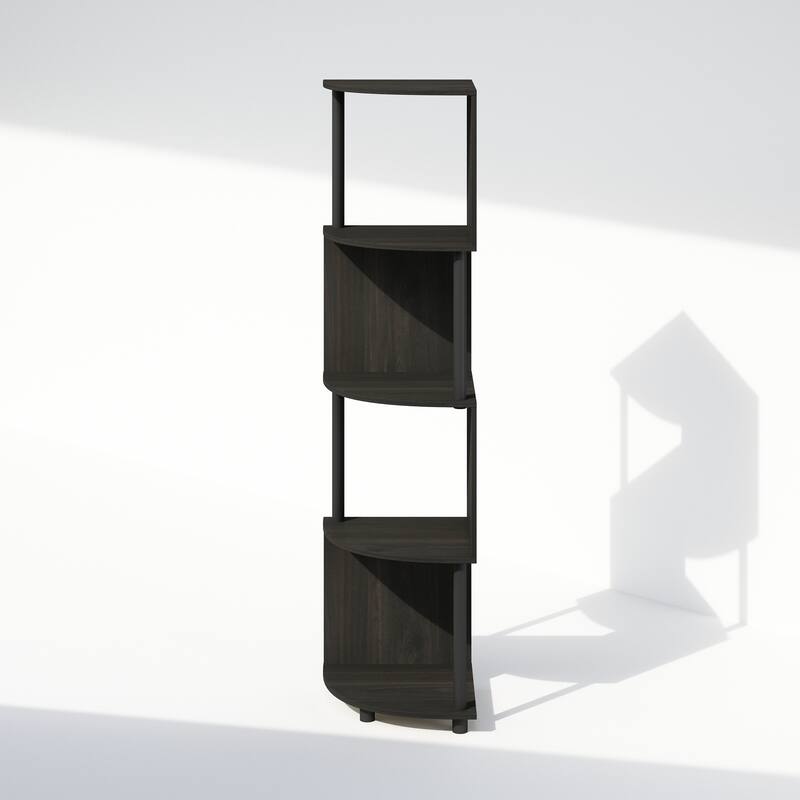 Furinno Basic 4-Tier Zigzag Corner Multipurpose Standing Shelf, Amber Pine/Black