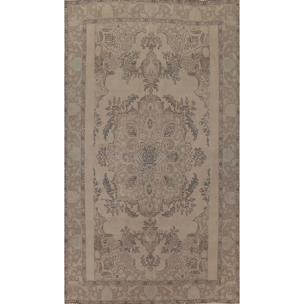Hand Knotted Oriental 100% Wool Carpet Traditional Floral Beige & Ivories Tabriz Area Rug - 10' 1'' X 6' 3''