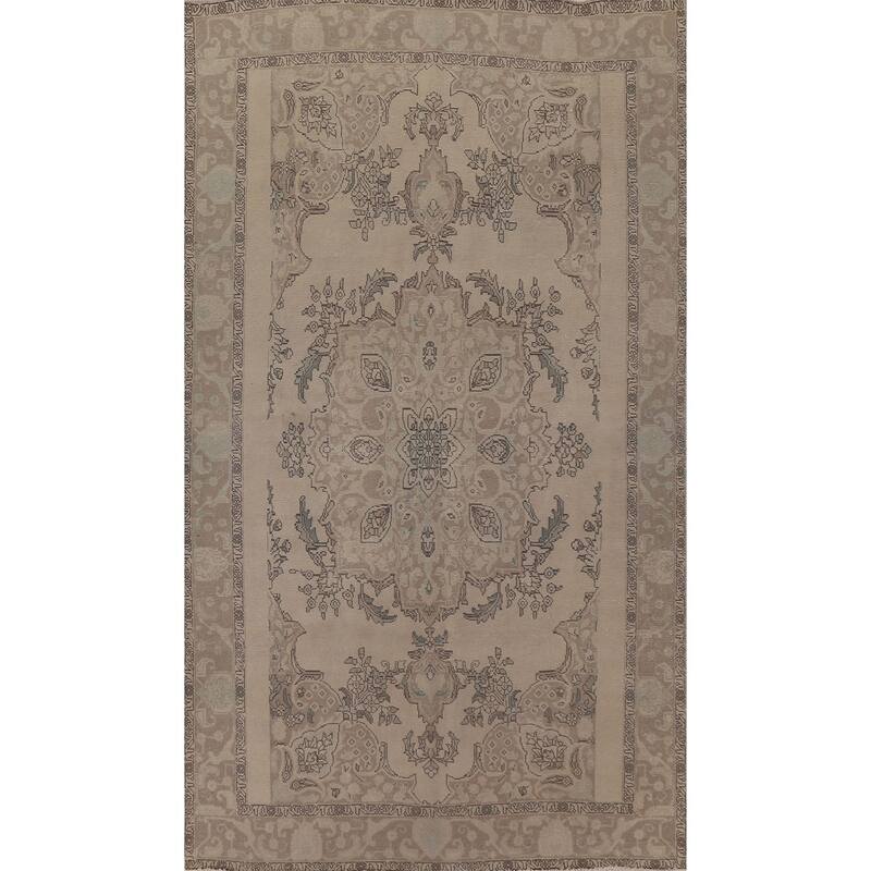Hand Knotted Oriental 100% Wool Carpet Traditional Floral Beige & Ivories Tabriz Area Rug - 10' 1'' X 6' 3''