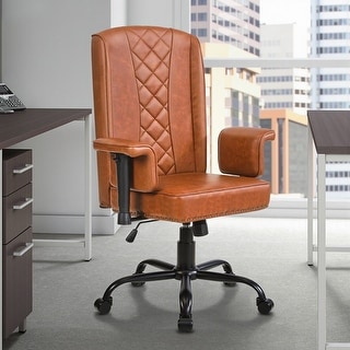 45° Rotating Armrests Executive Office Chair Adjustable Height High Backrest with 90°-130° Recline PU Leather & Nail Head Trim