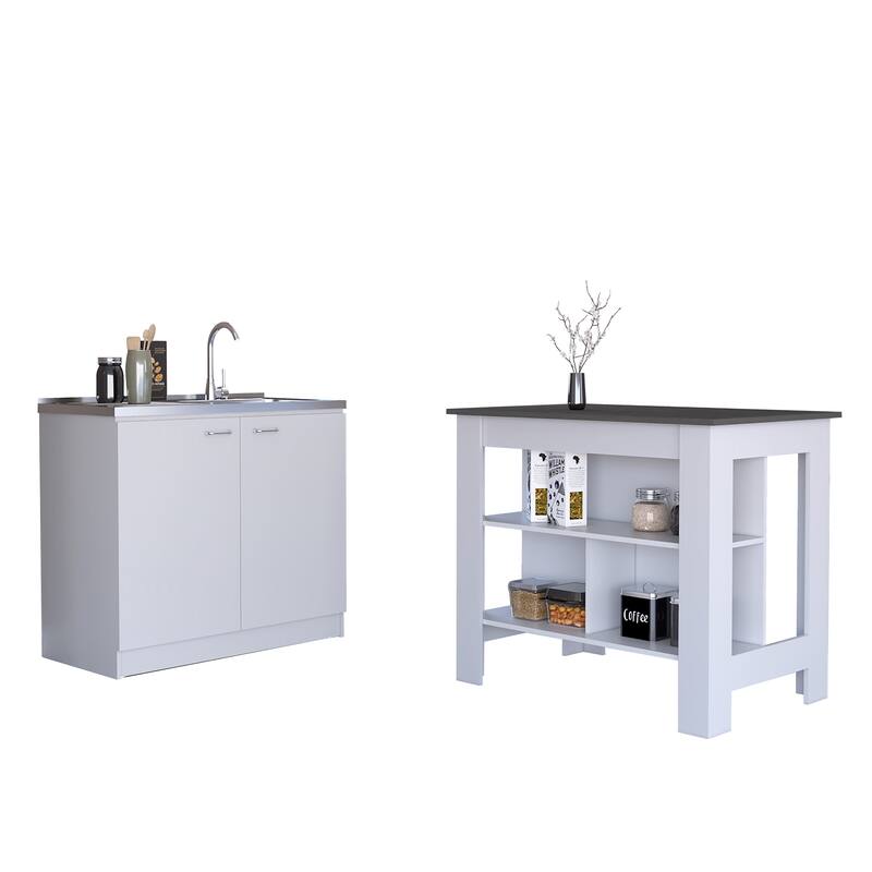 TUHOME Phoenix 2-Piece Kitchen Set with Kitchen Island and Utility Sink Cabinet - N/A