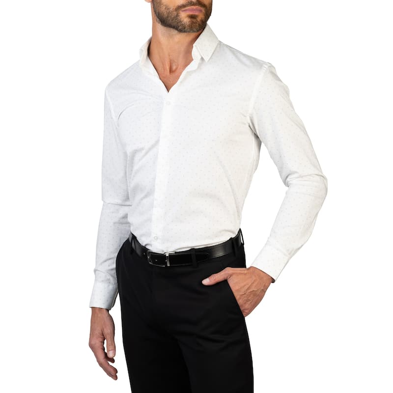 Lucky Brand Men's Printed Stretch Slim Fit Dress Shirt - L 32/33 - White
