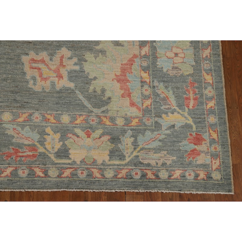 Hand Knotted Oriental 100% Wool Carpet Transitional All-Over Greys & Charcoal Oushak Area Rug - 9' 10'' X 8' 1''