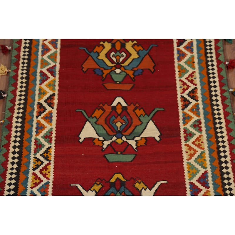 Vegetable Dye Kilim Qashqai Persian Vintage Runner Rug - 4'2"x 12'8"