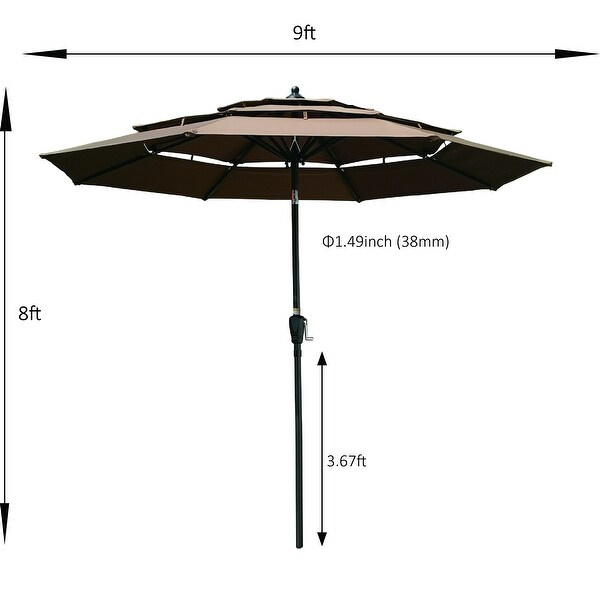 9 Ft 3-Tiers Outdoor Patio Umbrella with Crank and tilt and Wind Vents 