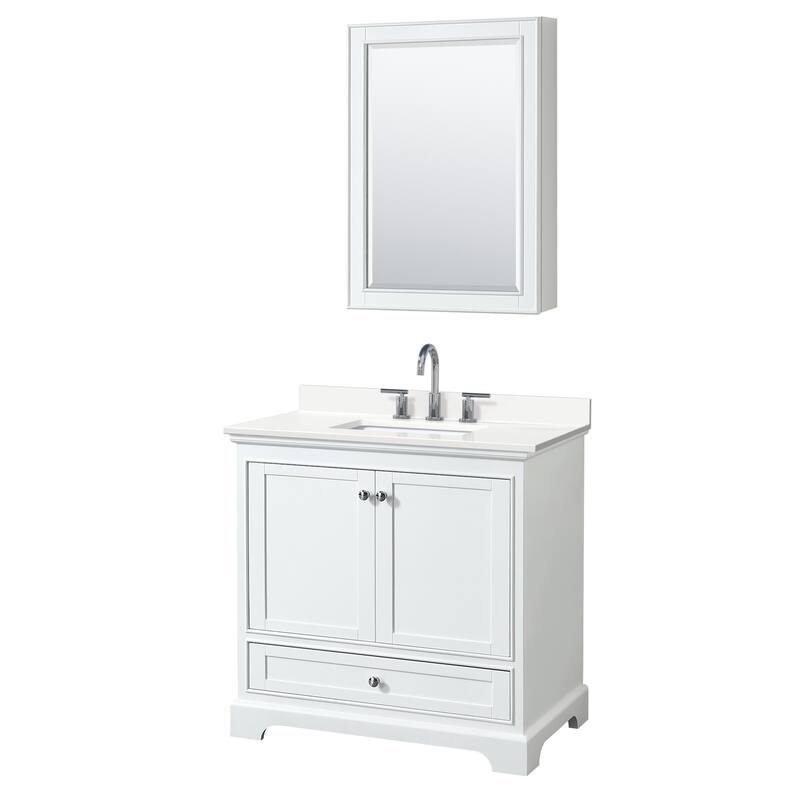 Wyndham Collection WCS202036S-QTZ-US3MED Deborah 36" Free Standing - White / White Quartz Top / Polished Chrome