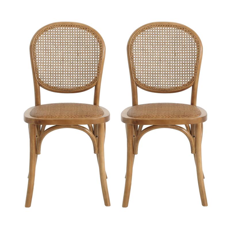 Roomfitters Rattan Dining Chairs Set of 2, Curved Wood Frame with Woven Backrest, Modern Bistro Seating