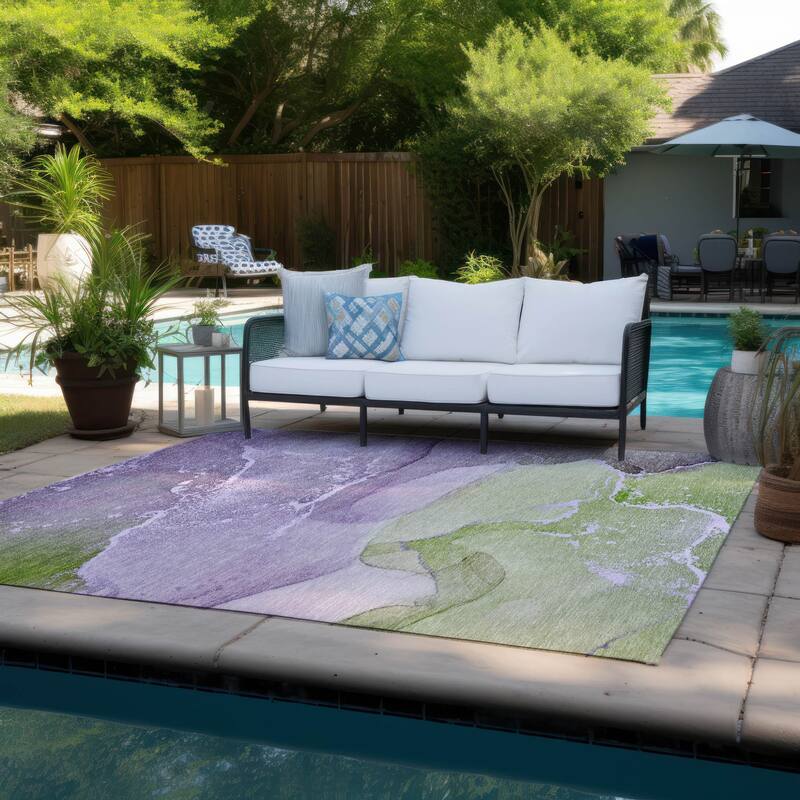Almisi Contemporary Abstract Weather Resistant Blended Style Outdoor Rug