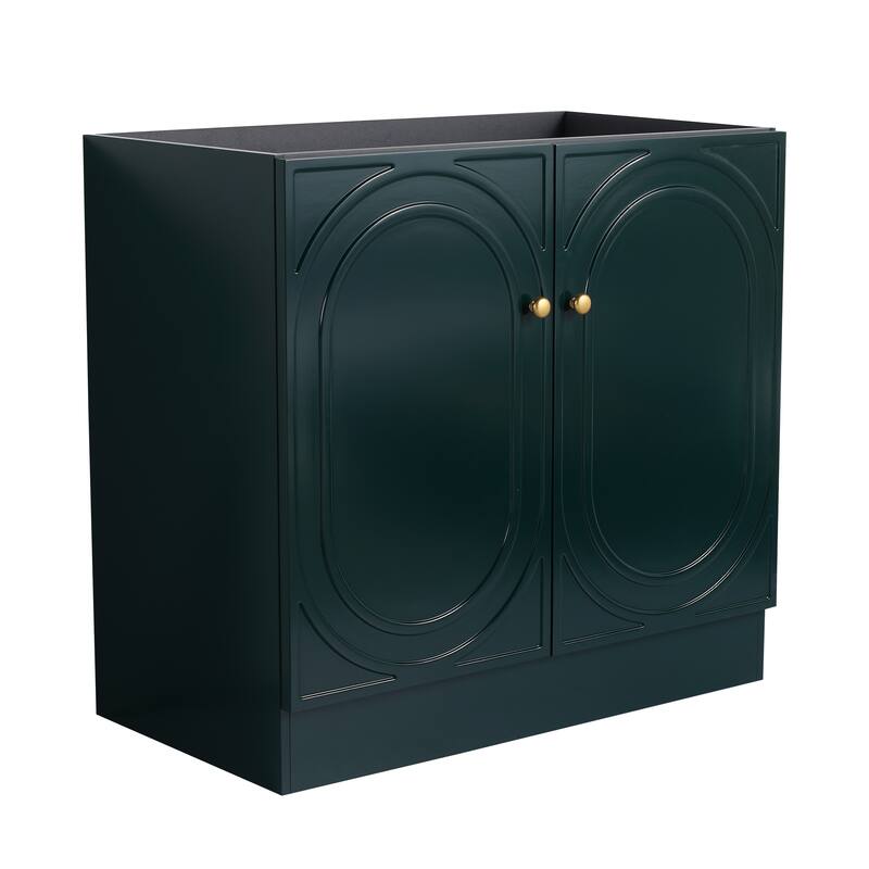 36" Freestanding Bathroom Vanity with Soft-Close Doors, Adjustable Storage Shelves, and 3 Metal Handle Options