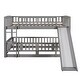 preview thumbnail 10 of 15, Full Over Full Low Bunk Bed with Fence and Ladder for Toddler Kids Teens,Elegant Children Bed,Grey