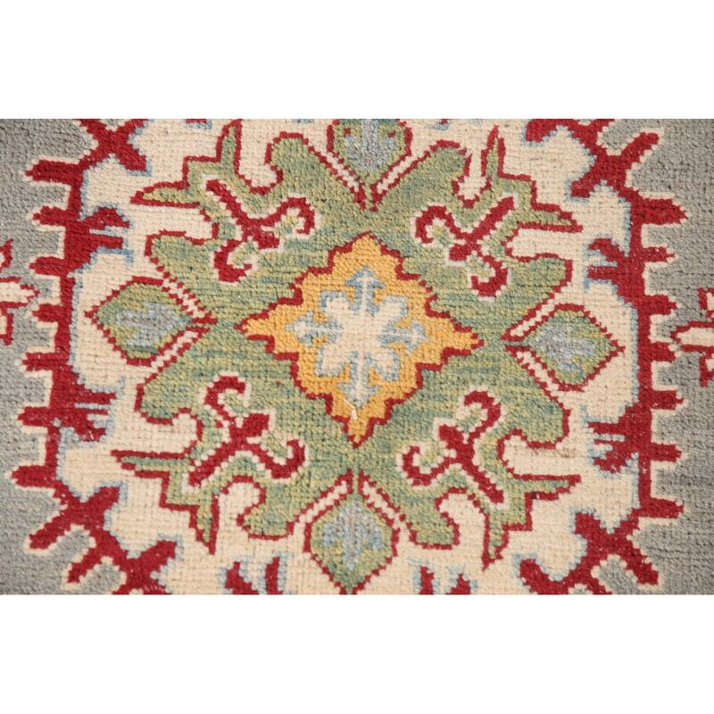Gray Geometric Kazak Area Rug Handmade Wool Carpet - 6'6" x 9'9"