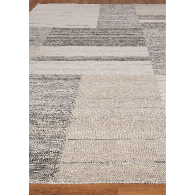 EXQUISITE RUGS Scandinavian Hand-loomed New Zealand Wool Ivory/Blue/Grey Area Rug.