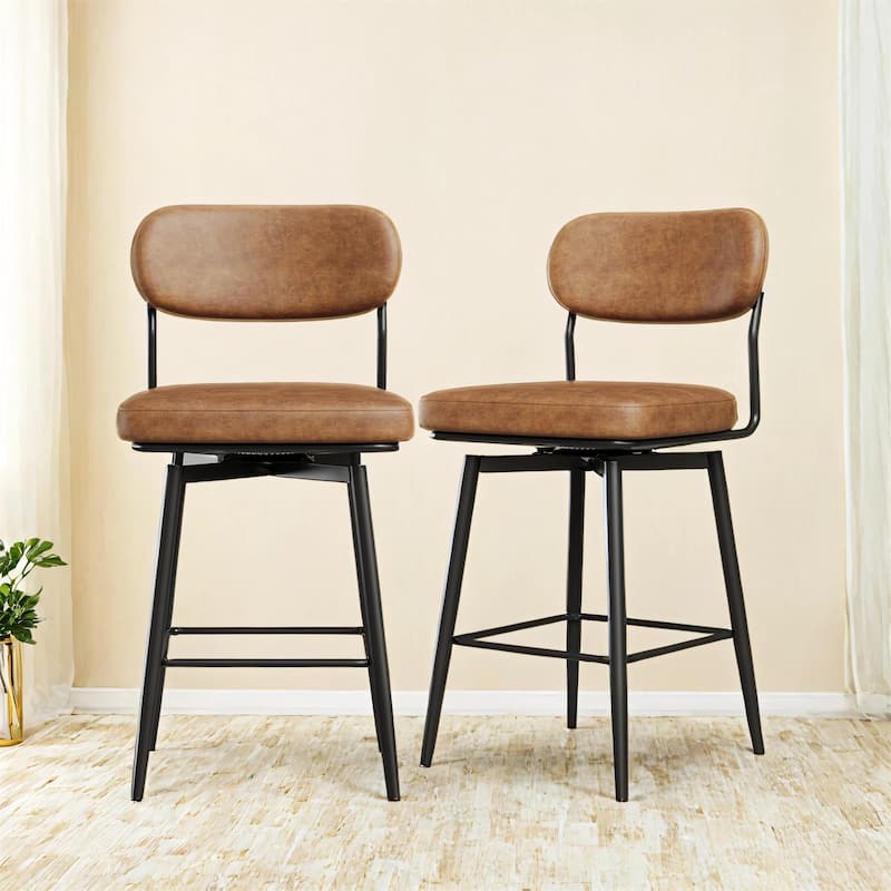 360 ° Rotating Bar Chair Bar Stool Set of 2 Piece Set with Leather Cushions and Iron Brackets.