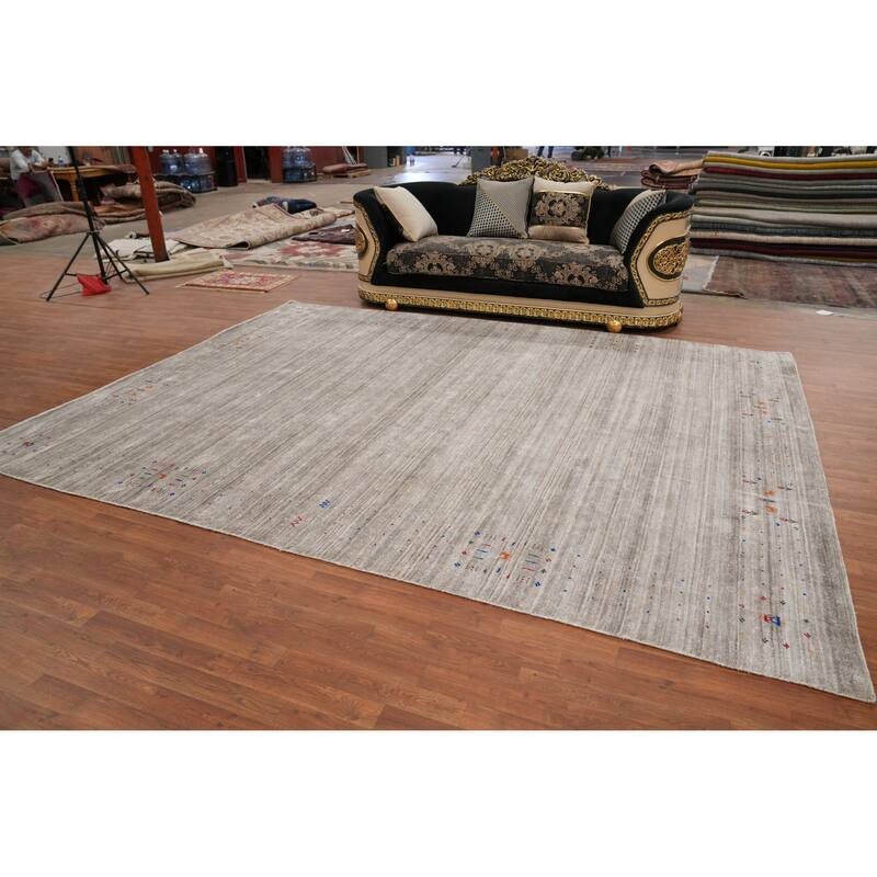 Hand Knotted Oriental 100% Wool Carpet Tribal Animal Pictorial Beige & Ivories Gabbeh Area Rug - 12' 2'' X 9' 2''