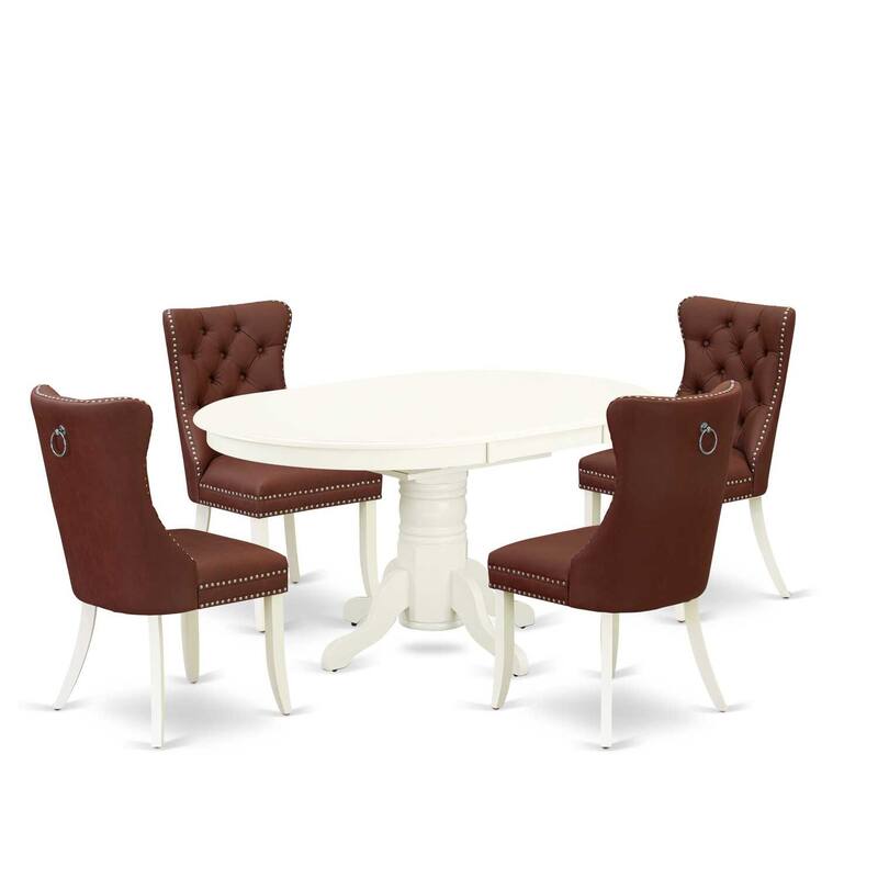 Linen White 5 Piece Dining Set - Oval Table & 4 Parsons Chairs