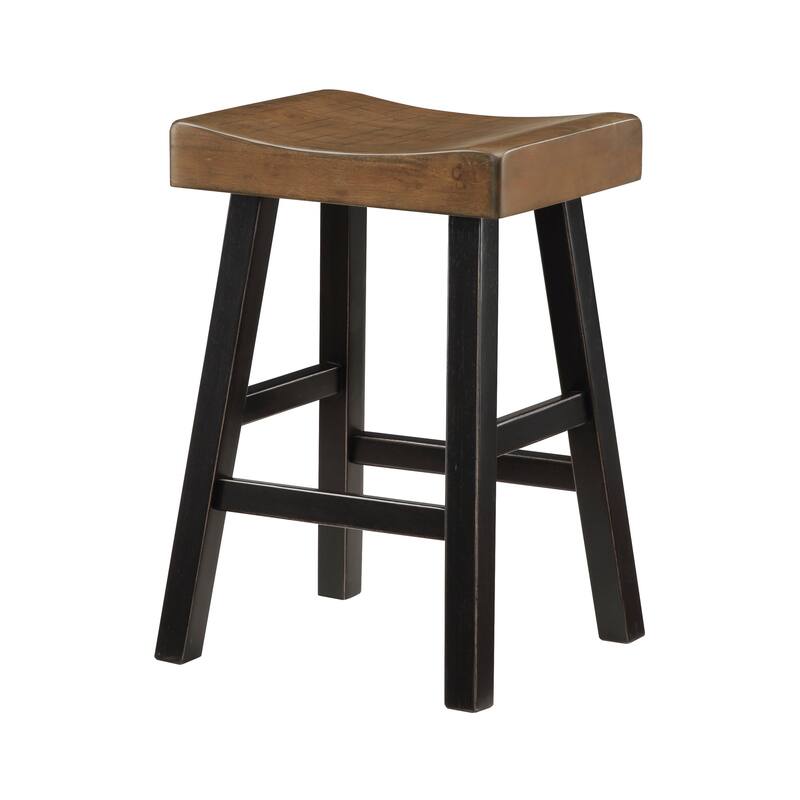 Casy 25 Inch Counter Height Stool, Brown Saddle Seat, Black Rubberwood