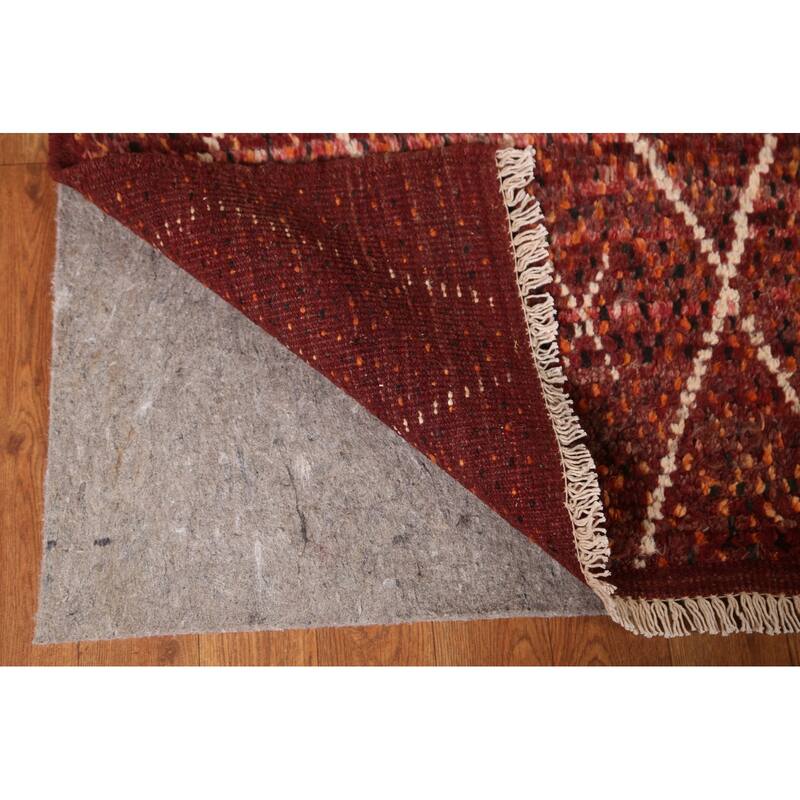 Hand Knotted Oriental 100% Wool Carpet Modern Geometric Red Moroccan Area Rug - 7' 10'' X 5' 7''
