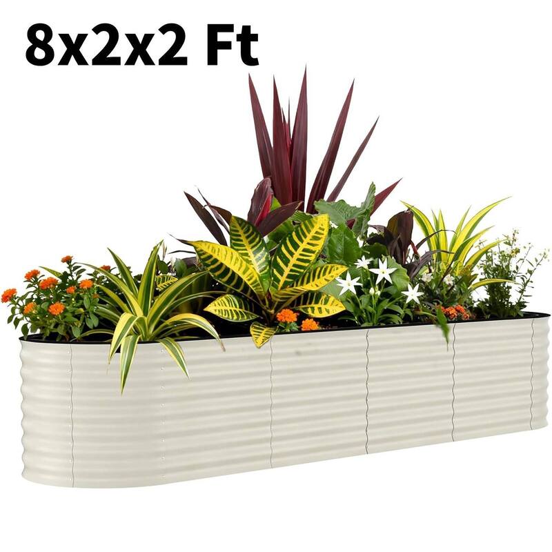 8x2x2 FT Galvanized Steel Raised Garden Bed, Planter for Vegetables, Flowers with Anti-Cut Strips - N/A - White