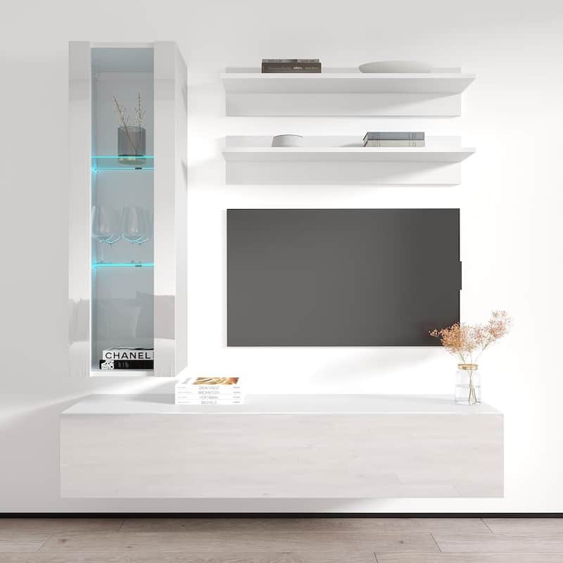 Fly H2 30TV Wall-mounted Floating Modern Entertainment Center Set - White