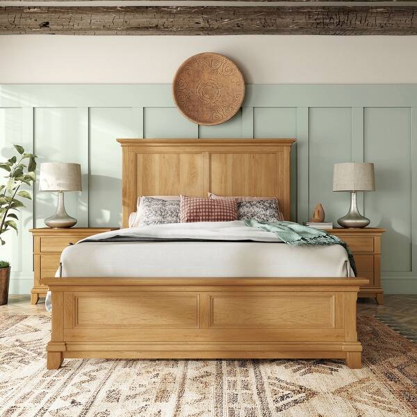 slide 2 of 17, Furniture of America Wellington Farmhouse Natural Oak Solid Wood Kids Panel Bed Full