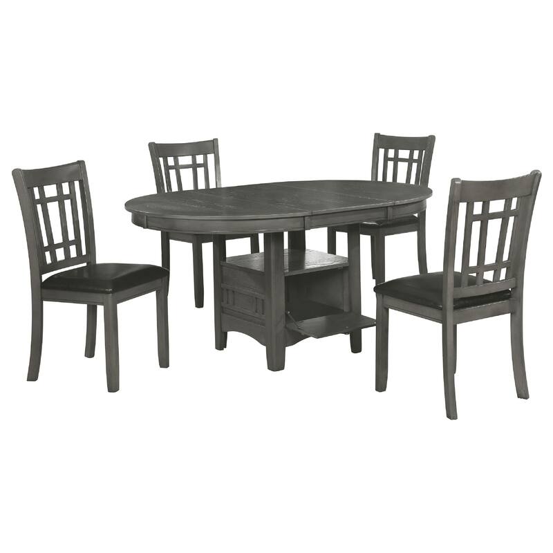 Lessa 5 Piece Dining Set, Gray, 4 Padded Chairs, Expandable Leaf