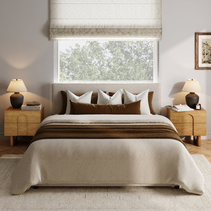 Jett Mid Century Modern Nightstand, Wooden Bedside Table with Drawers and Arched Door Cutout