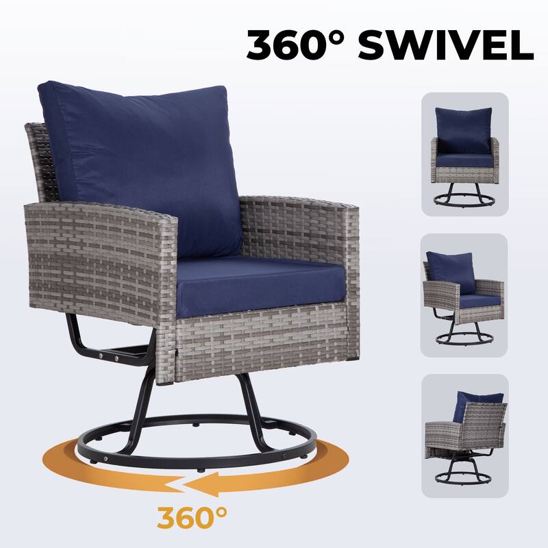 3-Piece Outdoor Patio Rattan Conversation Swivel Chairs Set with 2 Swivel Chair and Coffee Table