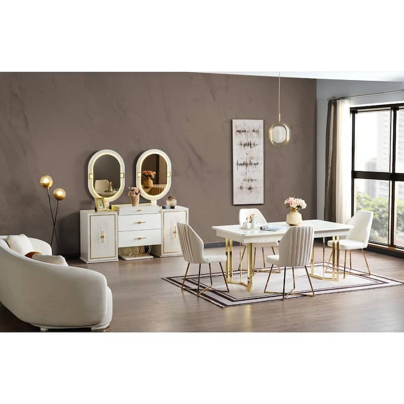 Marsille Modern Dining Room Table, 8 Dining Room Chairs and Console With Mirror Set