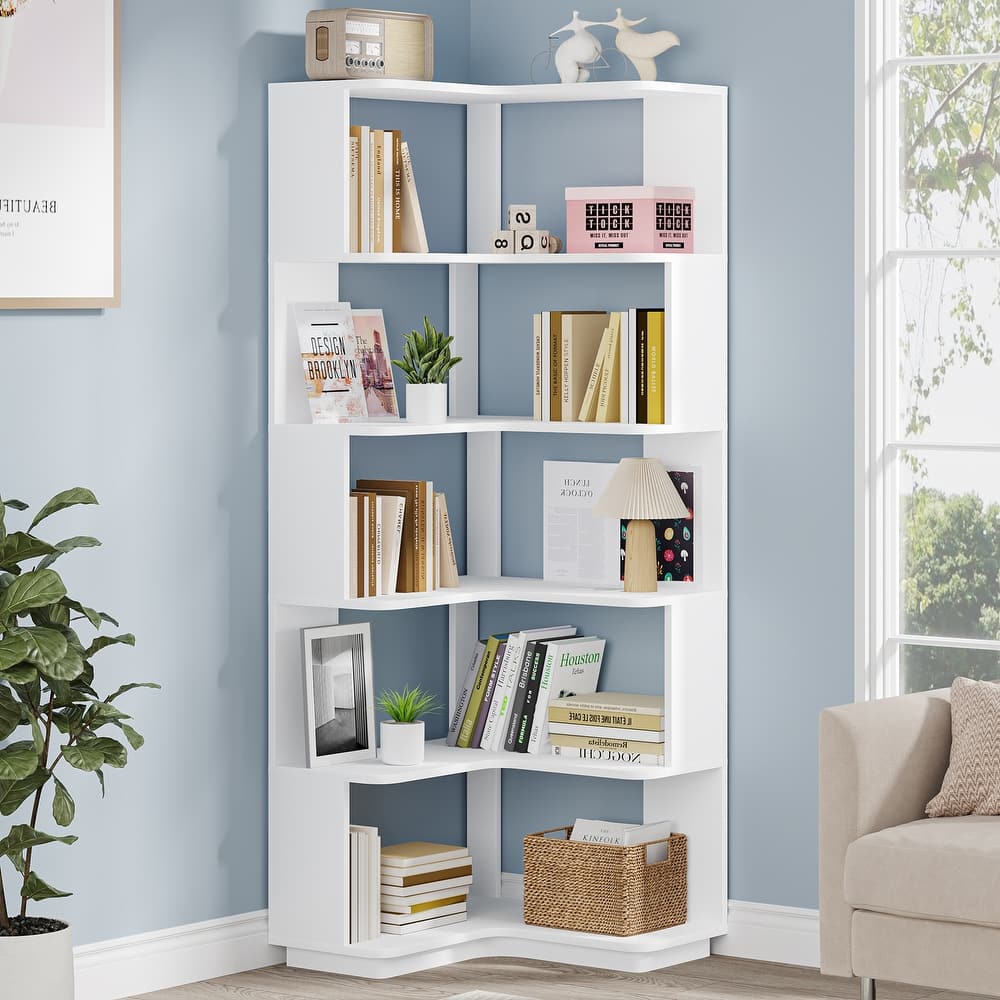 6-Tier Corner Bookshelf, 64.9 Inch Industrial Bookcase with Baffles