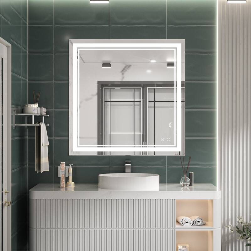 Keonjinn LED Front Light Bathroom Vanity Wall Mirror, 3 Color Temperatures, Anti-fog