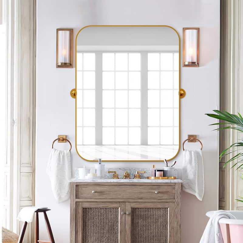 Rectangular Metal Framed Pivoted Bathroom Wall Vanity Mirror Adjustable Wall-Mounted For Modern Wall Decor