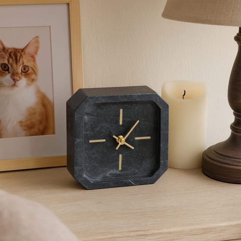 Modern Glam Marble & Stone Clock for Home Decor
