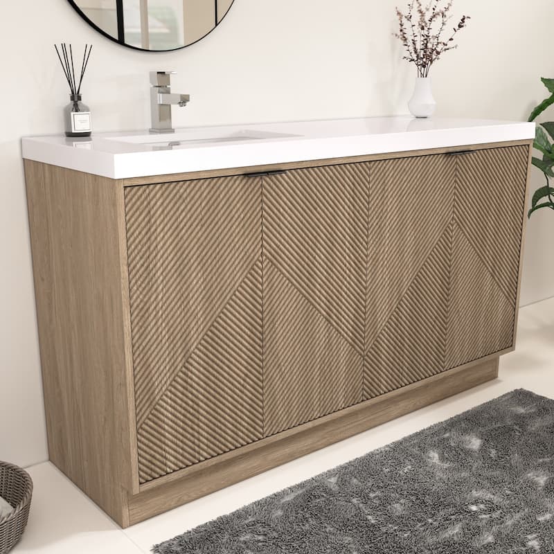 Milano 60" Freestanding Bathroom Vanity with Left White Sink