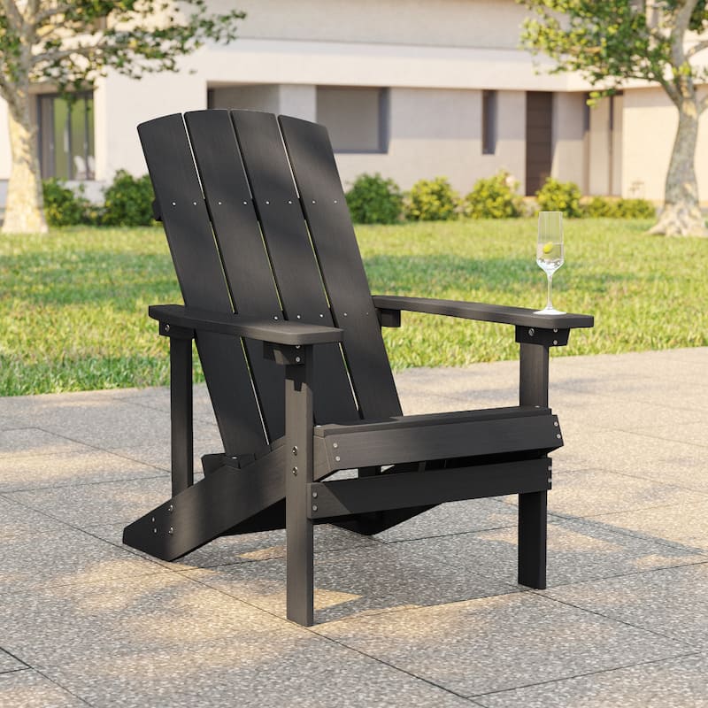 Bonosuki Outdoor HIPS Weather-Resistant Plastic Adirondack Chairs - Black