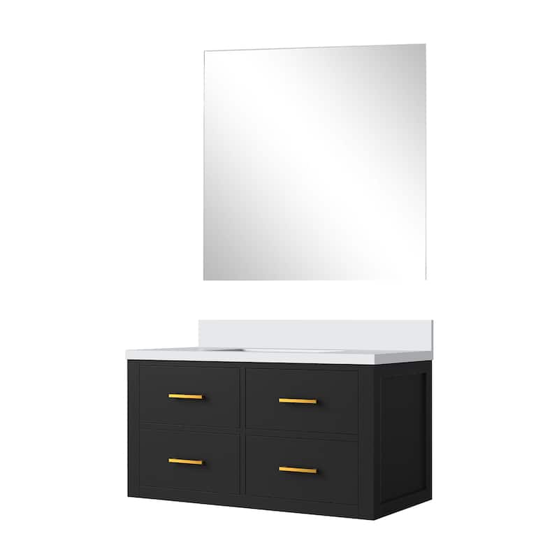 Castor Bath Vanity with Cultured Marble Top, Sink and Mirror