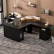 preview thumbnail 4 of 70, Modern Farmhouse L-Shape Desk with File Cabinet and Drawers, Homer Office Executive Desk with Charge Station