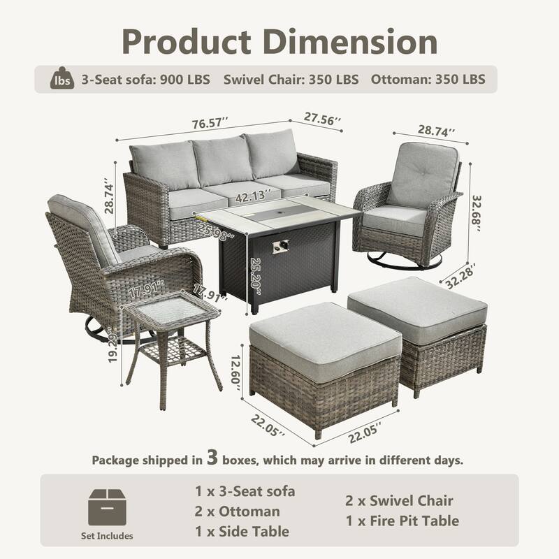 OVIOS 7-piece Patio Wicker Swivel Rocking Chair Set With Fire Pit