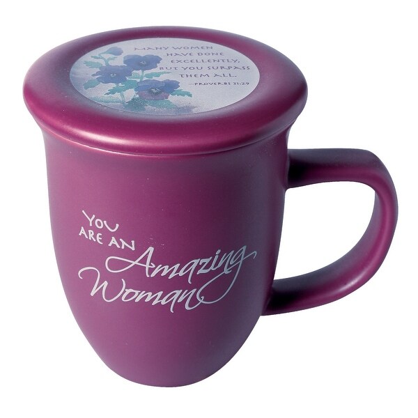 Amazing Woman Ceramic Mug &Coaster/Lid - 14 Ounce Coffee/Tea Cup - Dusky Purple - Dusky Purple - 4 in. x 4 in. x 5.25 in.. Opens flyout.