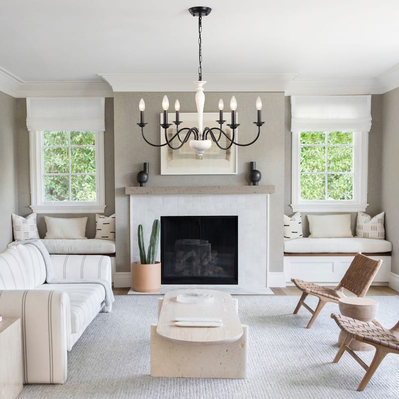 Modern Farmhouse 6-Light Candle Chandelier Light Fixture for Dining Room - W27.95"x H16.14" - N/A