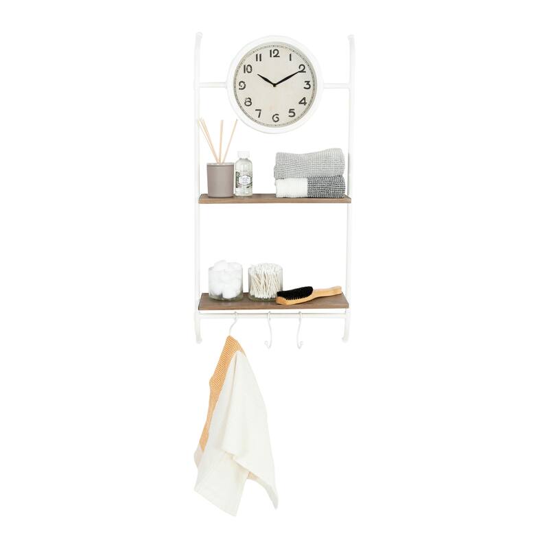 Wall Clock with Shelves and Hooks