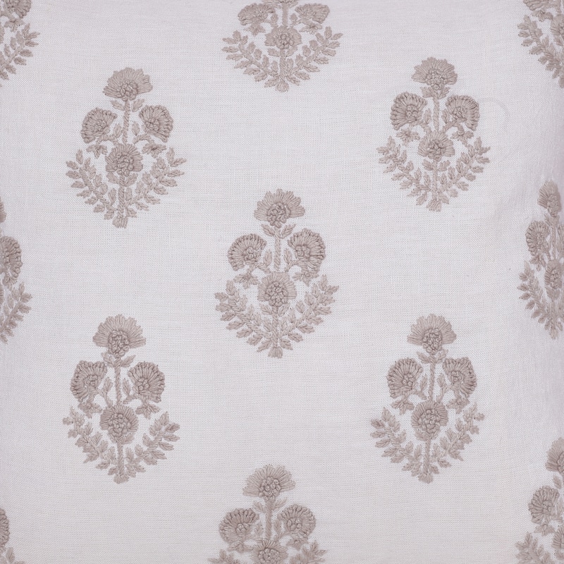Sevita Hand-Woven Natural/Cream Floral Linen Throw Pillow, 20" x 20"