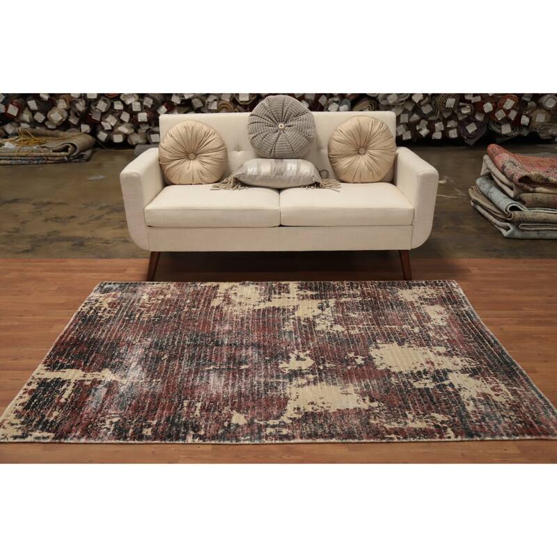 Hand Knotted Oriental Viscose Silk Carpet Modern All-Over Oranges & Rust Abstract Area Rug - 6' 5'' X 4' 7''