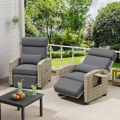 Outdoor Recliner Chair with Cushion/Side Table, Patio Reclining Chairs with Adjustable Back and Footrest