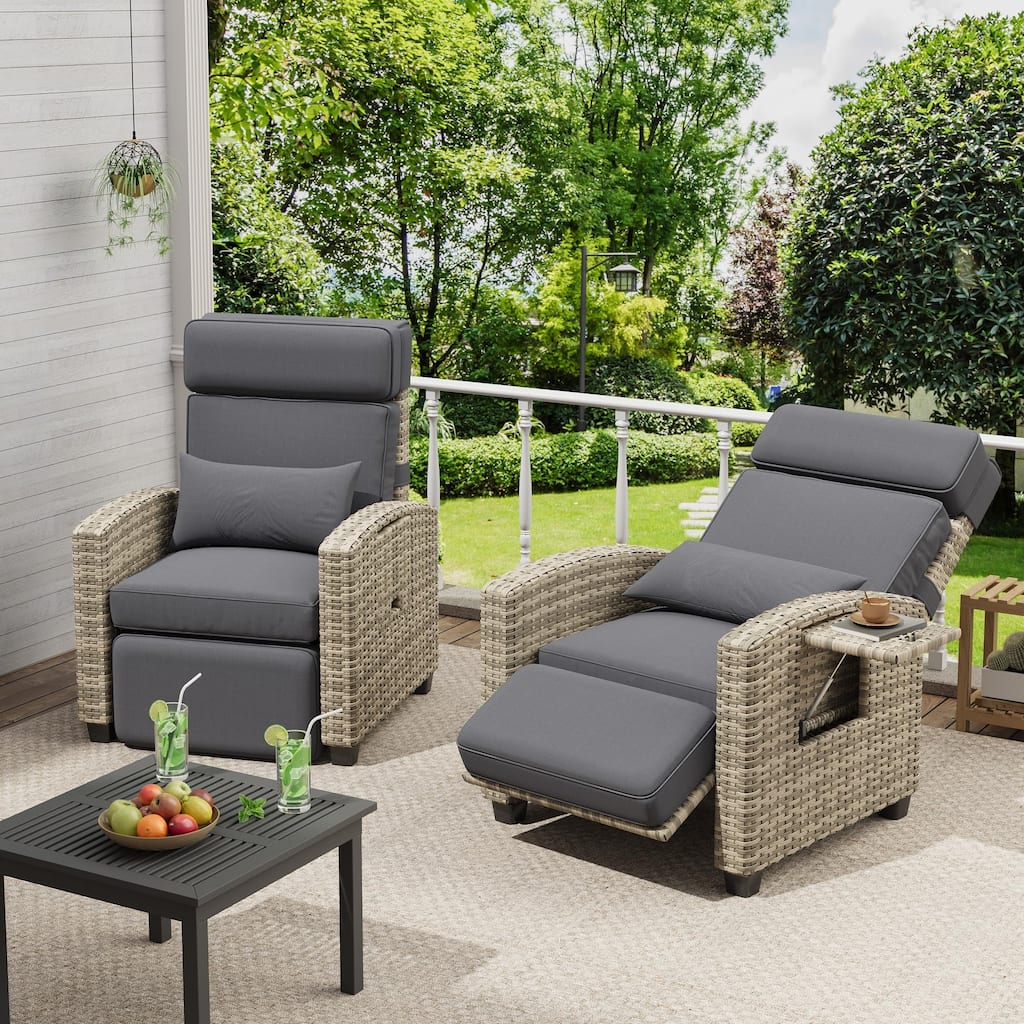 Outdoor Recliner Chair with Cushion/Side Table, Patio Reclining Chairs with Adjustable Back and Footrest
