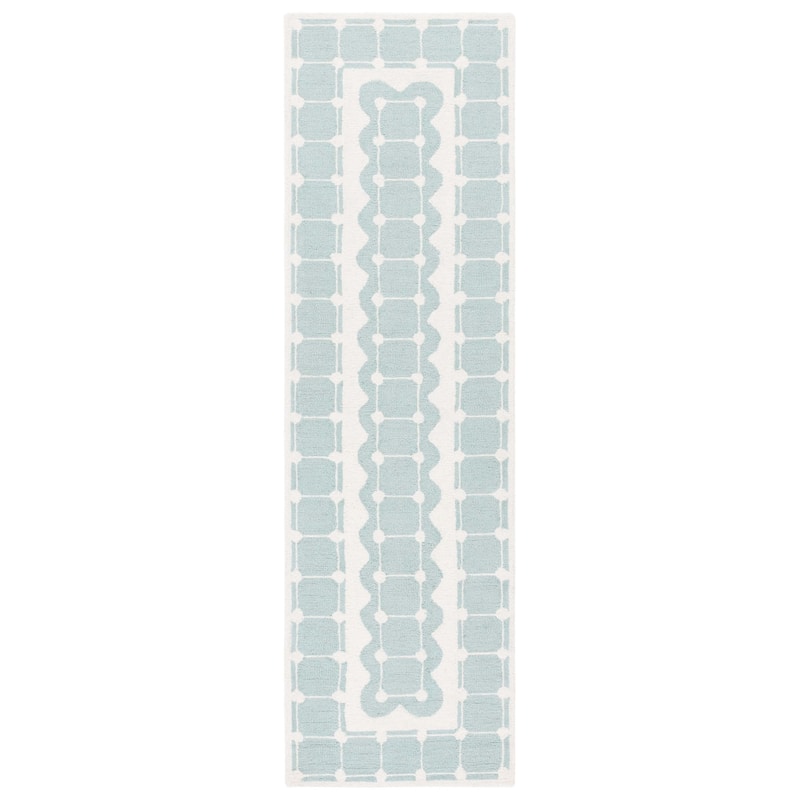 SAFAVIEH Handmade Kids Kayley Geometric Wool Rug - 2'3" x 8' Runner - Turquoise/Ivory