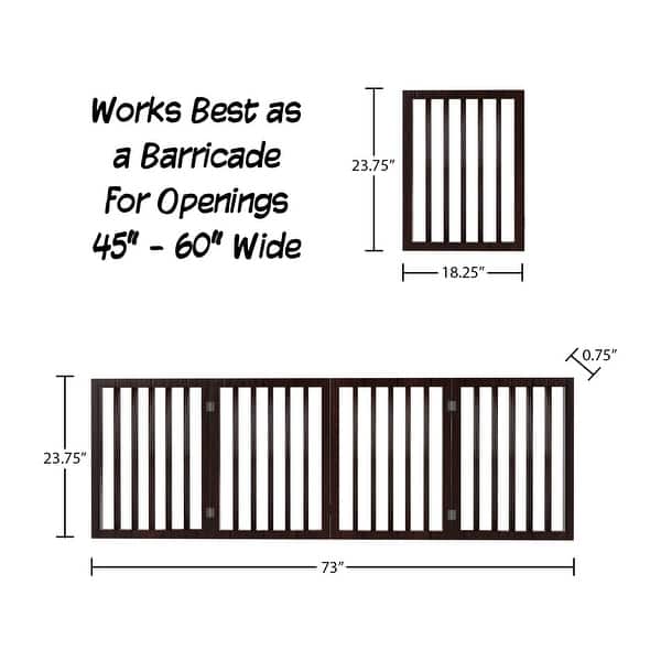 dimension image slide 0 of 3, 4-Panel Modern Indoor Foldable Dog Gate - 73x24-Inch MDF Freestanding Pet Fence